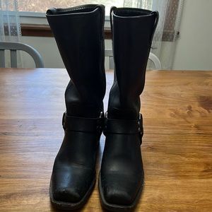 Frye black leather harness boots size 7 1/2M.